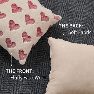 Valentine's Pillow Covers 18x18 Inch, Set of 2 Red Embroidery Heart Plush Covers, No Insert