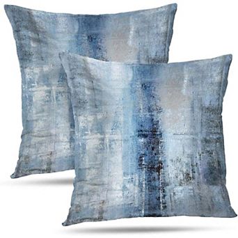 Blue and Grey Abstract Art Artwork Pillow Cover, 18 x 18 Inch Set of 2