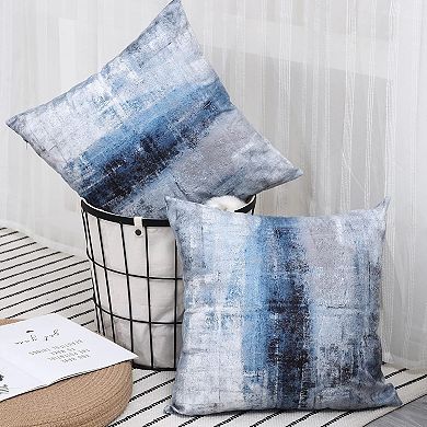 Blue and Grey Abstract Art Artwork Pillow Cover, 18 x 18 Inch Set of 2