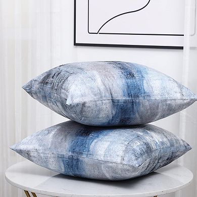 Blue and Grey Abstract Art Artwork Pillow Cover, 18 x 18 Inch Set of 2