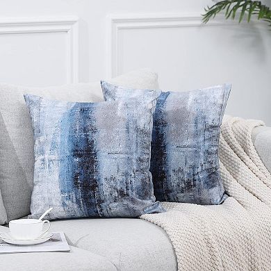 Blue and Grey Abstract Art Artwork Pillow Cover, 18 x 18 Inch Set of 2