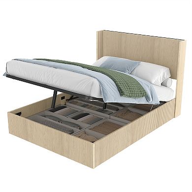 Merax Storage Bed Frame Gas Lift Mechanism with Open Storage Headboard