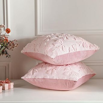 Great Ambitions Pink Plush Bow Pillow Covers Set of 2, 18x18 Inch Coquette Decor, No Insert