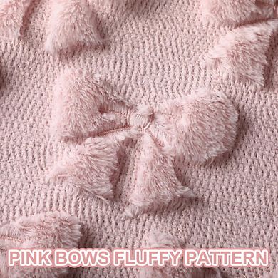 Great Ambitions Pink Plush Bow Pillow Covers Set of 2, 18x18 Inch Coquette Decor, No Insert