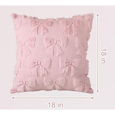 Great Ambitions Pink Plush Bow Pillow Covers Set of 2, 18x18 Inch Coquette Decor, No Insert