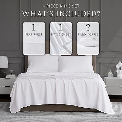 1200 Thread Count Cotton Blend King Size 4- Piece Sheet Set, Deep Pockets up to 18″ Mattress