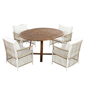 Merax Modern 5 pc Patio Extendable Wooden Dining Table Set