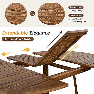 Merax Modern 5-Piece Patio Extendable Wooden Dining Table Set