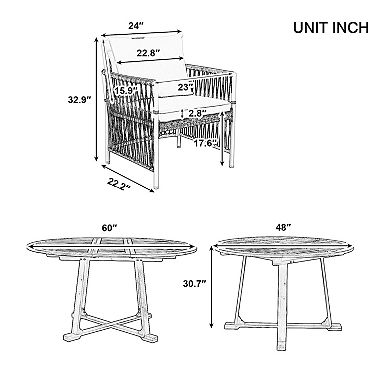 Merax Modern 5-Piece Patio Extendable Wooden Dining Table Set
