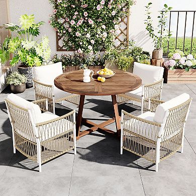 Merax Modern 5-Piece Patio Extendable Wooden Dining Table Set