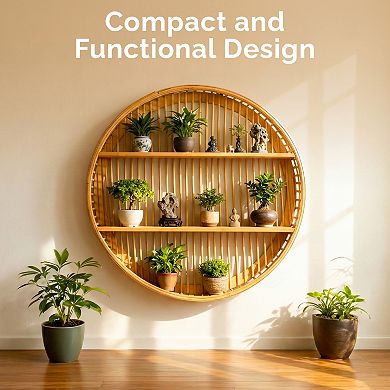 Vintiquewise Round Wall Shelf with 2 Wooden Tiers, Hanging Wall Decor & Floating Display Rack