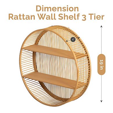 Vintiquewise Round Wall Shelf with 2 Wooden Tiers, Hanging Wall Decor & Floating Display Rack