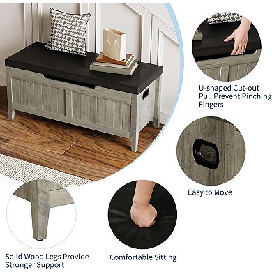 Storage Bench, Flip-Top Entryway Bench with Safety Hinges, Wooden Chest Storage Box