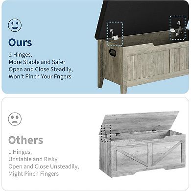 Storage Bench, Flip-Top Entryway Bench with Safety Hinges, Wooden Chest Storage Box