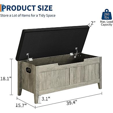 Storage Bench, Flip-Top Entryway Bench with Safety Hinges, Wooden Chest Storage Box