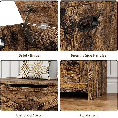 Storage Chest,Wooden Storage Bench with Safety Hinge,Large Shoe Bench for Entryway