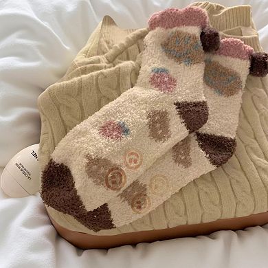 Women's 4-Pair Plush Fleece Crew Socks with Playful Animal Face Designs