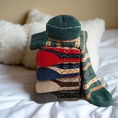 Women's 5-Pair Ribbed Knit Crew Socks with Nordic Fair Isle Pattern