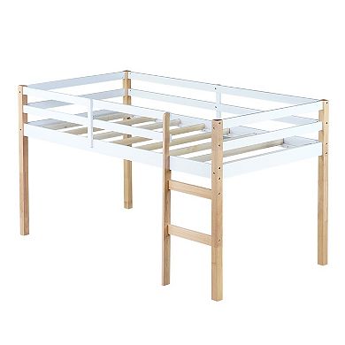 Whisen Rubber Wood Loft Bed with Ladder and Safety Guardrails