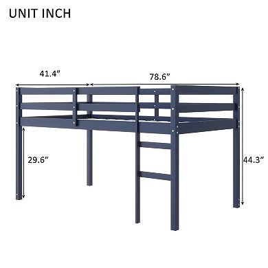 Whisen Rubber Wood Loft Bed with Ladder and Safety Guardrails