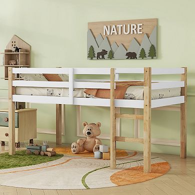 Whisen Rubber Wood Loft Bed with Ladder and Safety Guardrails
