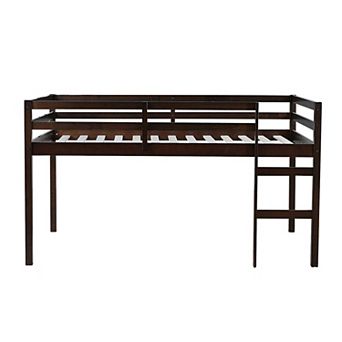 Whisen Rubber Wood Loft Bed with Ladder and Safety Guardrails