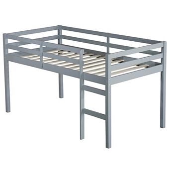 Whisen Rubber Wood Loft Bed with Ladder and Safety Guardrails