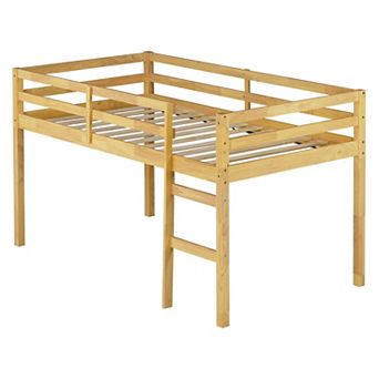 Whisen Rubber Wood Loft Bed with Ladder and Safety Guardrails