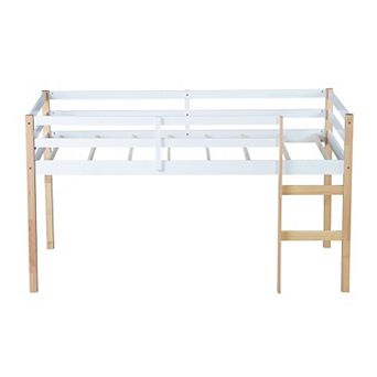 Whisen Rubber Wood Loft Bed with Ladder and Safety Guardrails