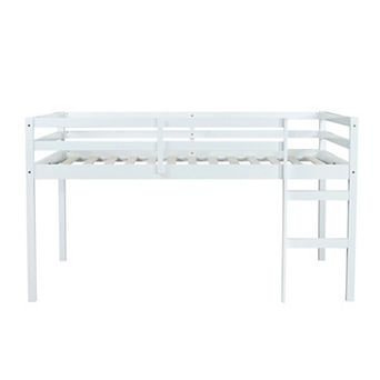 Whisen Rubber Wood Loft Bed with Ladder and Safety Guardrails