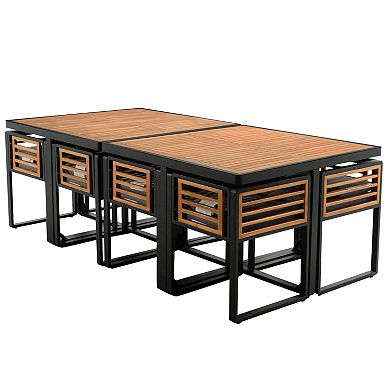 Whisen 18-Piece Outdoor Dining Set with 2 Square Tables, 8 Cushioned Chairs and 8 Ottomans