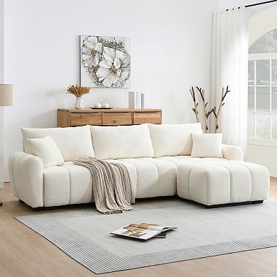 Whisen Modular Sectional Sofa with 2 Pillows, Movable Ottoman, Pull-line Design