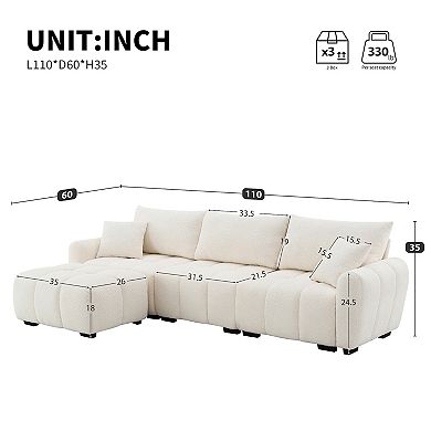 Whisen Modular Sectional Sofa with 2 Pillows, Movable Ottoman, Pull-line Design