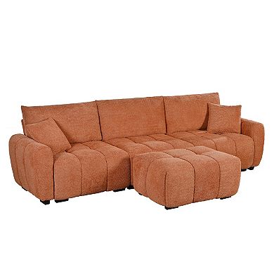 Whisen Modular Sectional Sofa with 2 Pillows, Movable Ottoman, Pull-line Design