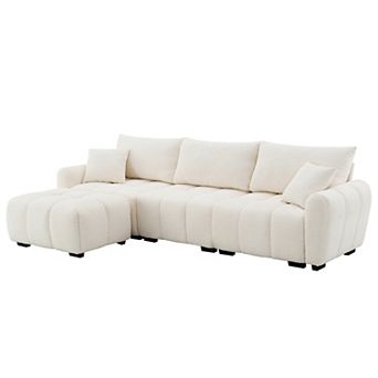 Whisen Modular Sectional Sofa with 2 Pillows, Movable Ottoman, Pull-line Design