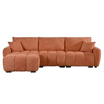 Whisen Modular Sectional Sofa with 2 Pillows, Movable Ottoman, Pull-line Design