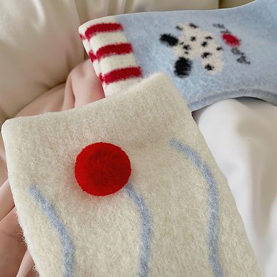 4-Pair Plush Crew Socks Set with Cute Character Designs Soft Fleece Texture and Cozy Everyday Fit