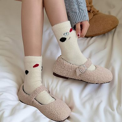 4-Pair Plush Crew Socks Set with Cute Character Designs Soft Fleece Texture and Cozy Everyday Fit