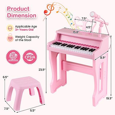 37 Key Kids Piano Keyboard Set With Microphone Music Stand And Stool