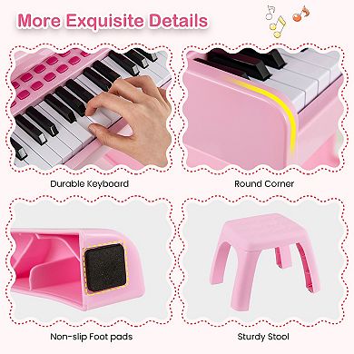 37 Key Kids Piano Keyboard Set With Microphone Music Stand And Stool