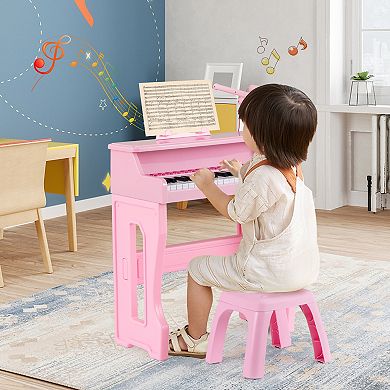 37 Key Kids Piano Keyboard Set With Microphone Music Stand And Stool