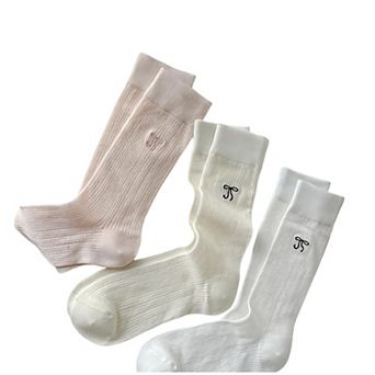 3-Pair Ribbed Crew Socks Set with Subtle Embroidered Detail Soft Stretch Knit and Everyday Comfort