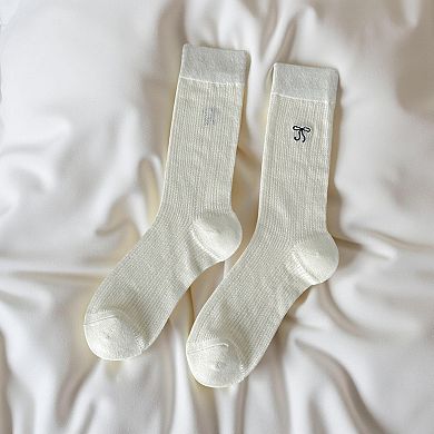 3-Pair Ribbed Crew Socks Set with Subtle Embroidered Detail Soft Stretch Knit and Everyday Comfort