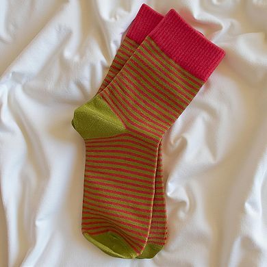 5-Pair Striped Knit Crew Socks Soft Stretch Ribbed Casual Everyday Sock Set