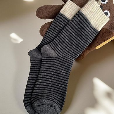 5-Pair Striped Knit Crew Socks Soft Stretch Ribbed Casual Everyday Sock Set