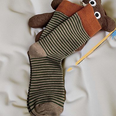 5-Pair Striped Knit Crew Socks Soft Stretch Ribbed Casual Everyday Sock Set