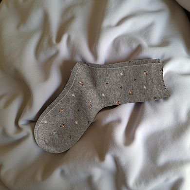 6-Pair Knit Crew Socks with Bow Detail Mixed Patterns Soft Stretch Casual Everyday Socks