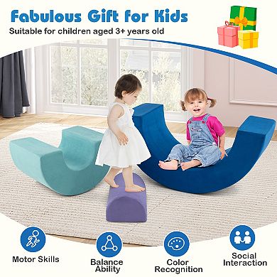 Kids Rainbow Foam Climber Set Soft Play Equipment With Washable Suede Covers