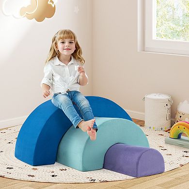 Kids Rainbow Foam Climber Set Soft Play Equipment With Washable Suede Covers