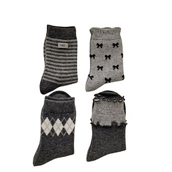 4-Pair Knit Crew Socks Set with Mixed Pattern Designs Soft Stretch Fabric and Everyday Comfort Fit